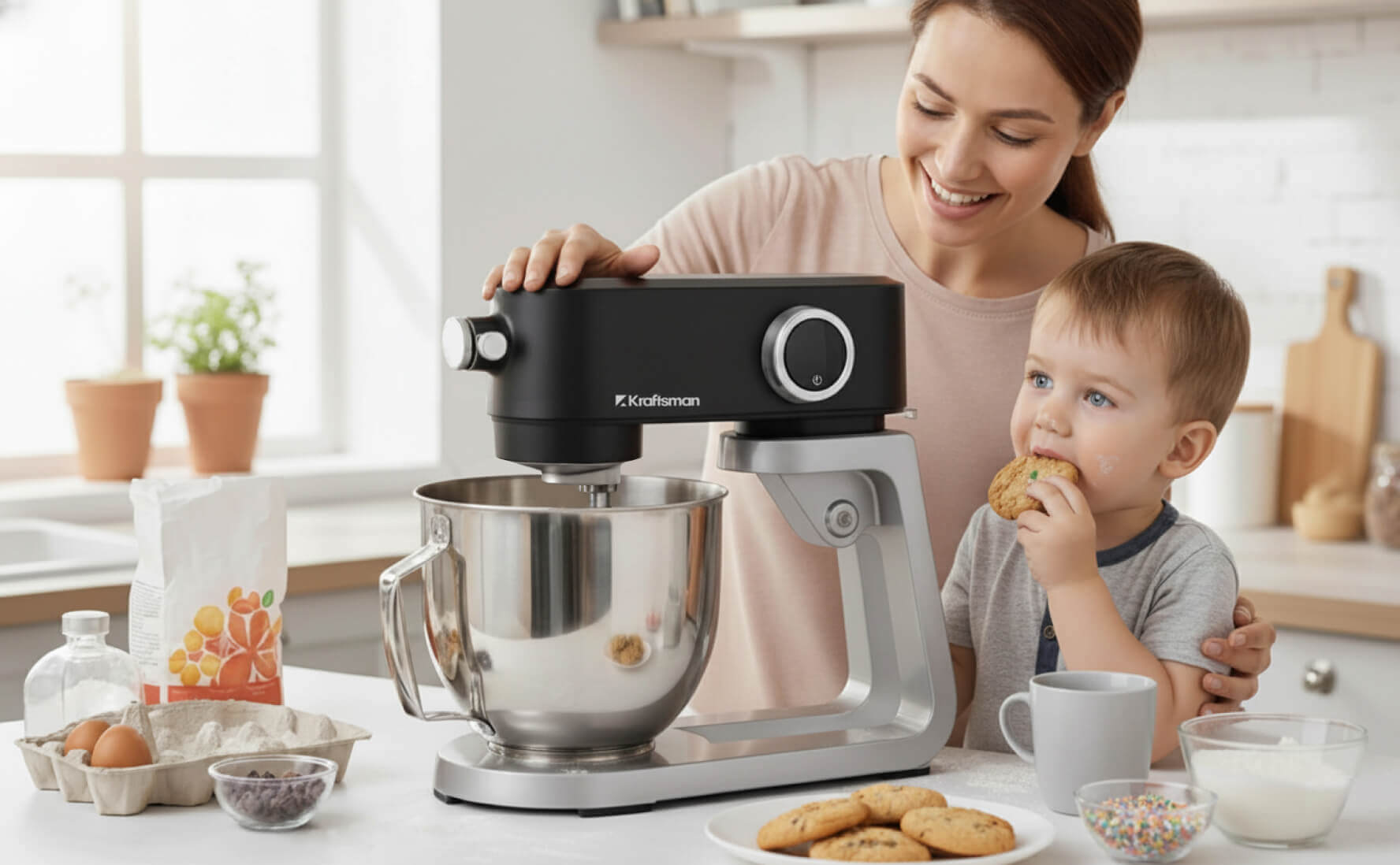 Multiple stand mixers showing different colors and angles.